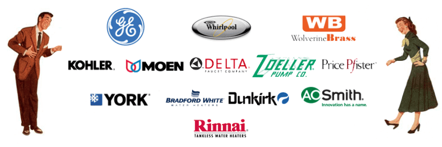 Image of all the heating, cooling, and plumbing brands Plumb Pros Inc. installs, repairs, and maintains.